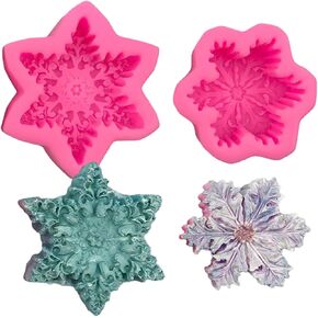 2 Pcs Christmas Silicone Snowflake Mold Candle Holder Soap Resin DIY Molds Chocolate Candy Cake Aromatherapy Plaster Christmas Baking Tray Ice Cubes Bath Bomb Making Tools