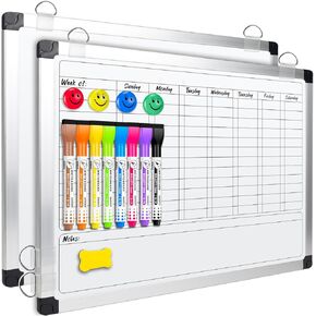 EAONE Magnetic Chore Chart & Whiteboard for Kids/Adults 16x12, Double Sided Dry Erase Chore Board for Wall, Aluminum Framed Weekly Chore Calendar for Teens Family with Markers, Magnetic Pins & Eraser