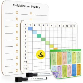 Double Sided Multiplication Chart White Boards - Ohuhu 2-Pack 9x12 Multiplication Table Dry Erase Boards Set - Including 2 Whiteboards 2 Markers 1 Multiplication Chart for Kids Students Learning