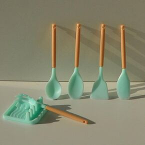 Miniature Cooking Utensil Set, 1:6 Scale Cooking Utensil Set, Dollhouse Miniature Spatula Soup Ladle Scraper Spaghetti Server, Dollhouse Kitchen Utensil (Pink)