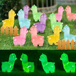 HOMICO Luminous Mini Alpaca 12PCS Mini Resin Animals Colorful Alpaca Toys Mini Animals Figures for Dollhouse Garden Micro Landscape Aquarium Decor