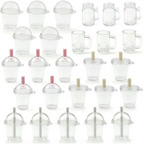 Mini Transparent Coffee Cups Miniature Ice Cream Cups for Keychain DIY Crafts and Doll House Accessories Toys (26PCS)