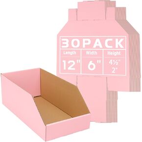 Cardboard Storage Bins Set of 30, 12x8x4.5 Inch Pantry Bins, Pink Cardboard Boxes for Pantry, Shelves, Garage, Office, Shop