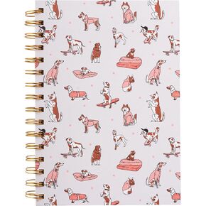 A5 Cute Doggy Spiral Hard Cover Notebooks,160 Ruled Pages, Inner Storage Pocket,Double Bindings with Golden Metallic Coils (Charming Companions)