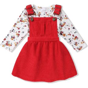 YOUNGER TREE Toddler Baby Girl Fall Outfit Long Sleeve Stripe T-Shirt and Strap Dress Overall with One Pocket Clothes Sets in Kuwait