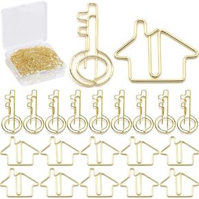 120 Pcs Paper Clips, House & Key Shaped, Gold, Stainless Steel, 1.25 inches, Novelty, Office & School Desk Accessories
