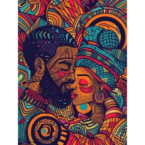Bimkole 5D Diamond Art Kits for Adults African Couple, Full Drill DIY Rhinestone Embroidery Set Paint with Diamonds Art Man and Woman by Number Kits Cross Stitch Home Wall Craft Decor 12x16 Inch