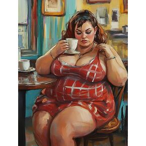 Bimkole 5D Diamond Art Kits for Adults Fat Woman, Full Drill DIY Rhinestone Embroidery Set Paint with Diamonds Art Cups by Number Kits Cross Stitch Home Wall Craft Decor 12x16 Inch
