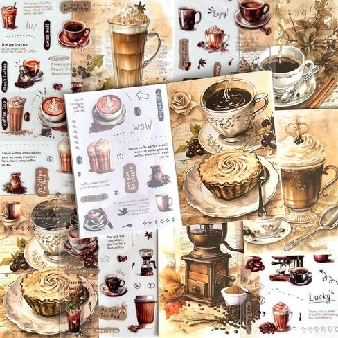 20 ورقة من ملصقات القهوة العتيقة لمستلزمات المجلات غير المرغوب فيها، ملصقات واشي لأظرف مخططات اليوميات، ملصقات PET مقاومة للماء لأجهزة الكمبيوتر المحمولة، والمصدات، وزجاجات المياه، وأجهزة الكمبيوتر، والهواتف المحمولة in Kuwait