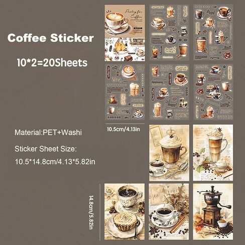 20 ورقة من ملصقات القهوة العتيقة لمستلزمات المجلات غير المرغوب فيها، ملصقات واشي لأظرف مخططات اليوميات، ملصقات PET مقاومة للماء لأجهزة الكمبيوتر المحمولة، والمصدات، وزجاجات المياه، وأجهزة الكمبيوتر، والهواتف المحمولة in Kuwait