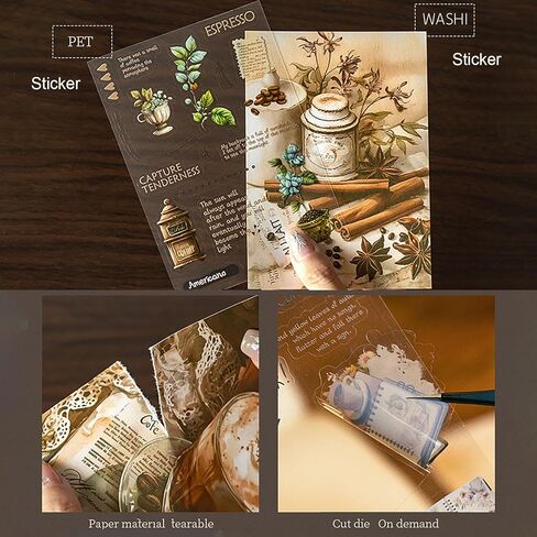 20 ورقة من ملصقات القهوة العتيقة لمستلزمات المجلات غير المرغوب فيها، ملصقات واشي لأظرف مخططات اليوميات، ملصقات PET مقاومة للماء لأجهزة الكمبيوتر المحمولة، والمصدات، وزجاجات المياه، وأجهزة الكمبيوتر، والهواتف المحمولة in Kuwait