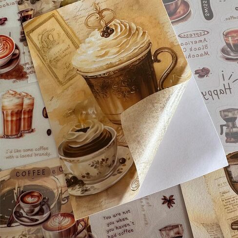 20 ورقة من ملصقات القهوة العتيقة لمستلزمات المجلات غير المرغوب فيها، ملصقات واشي لأظرف مخططات اليوميات، ملصقات PET مقاومة للماء لأجهزة الكمبيوتر المحمولة، والمصدات، وزجاجات المياه، وأجهزة الكمبيوتر، والهواتف المحمولة in Kuwait