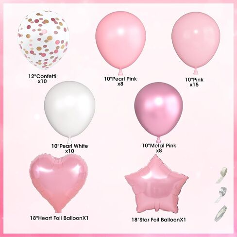 Pink Birthday Party Decorations, Happy Birthday Banner Tablecloth Cake Toppers Fringe Curtain Tassels Pink and White Confetti Foil Balloons for Girls Women Wedding Baby Shower Party Supplies in Saudi Arabia