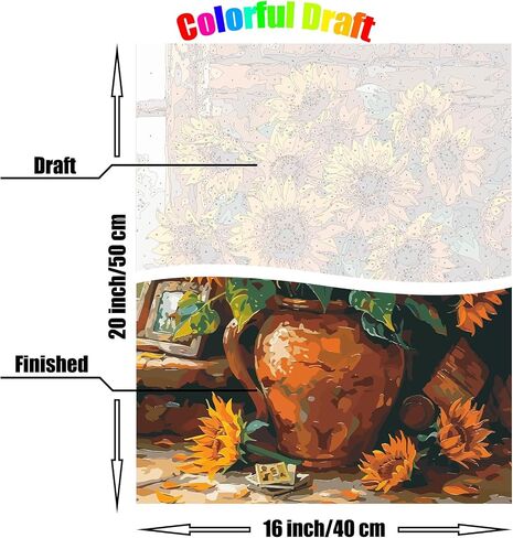 shinefly Paint by Numbers Kit for Adults Kids, 16x20 Canvas Acrylic Paint Without Frame, Flowers Artwork for Beginner, Jasmine in Saudi Arabia