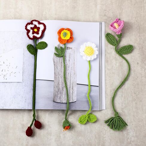 Harloon 4 Pieces Christmas Book Lover Gifts Flowers Crochet Bookmark Book Lovers Bookmarks Handmade Knitted Book Marker Curtain Tiebacks Holdbacks Car Ornaments for Readers Writers Library(Cute) in Saudi Arabia