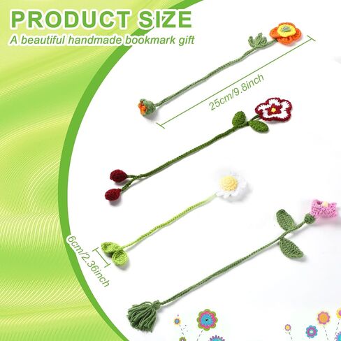 Harloon 4 Pieces Christmas Book Lover Gifts Flowers Crochet Bookmark Book Lovers Bookmarks Handmade Knitted Book Marker Curtain Tiebacks Holdbacks Car Ornaments for Readers Writers Library(Cute) in Saudi Arabia