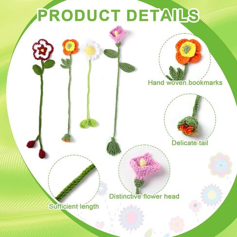 Harloon 4 Pieces Christmas Book Lover Gifts Flowers Crochet Bookmark Book Lovers Bookmarks Handmade Knitted Book Marker Curtain Tiebacks Holdbacks Car Ornaments for Readers Writers Library(Cute) in Saudi Arabia