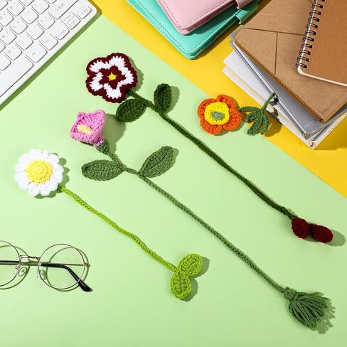 Harloon 4 Pieces Christmas Book Lover Gifts Flowers Crochet Bookmark Book Lovers Bookmarks Handmade Knitted Book Marker Curtain Tiebacks Holdbacks Car Ornaments for Readers Writers Library(Cute) in Saudi Arabia