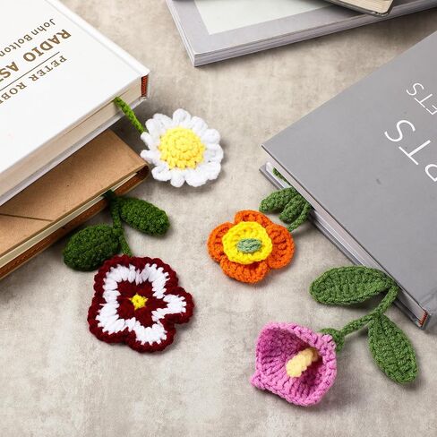 Harloon 4 Pieces Christmas Book Lover Gifts Flowers Crochet Bookmark Book Lovers Bookmarks Handmade Knitted Book Marker Curtain Tiebacks Holdbacks Car Ornaments for Readers Writers Library(Cute) in Saudi Arabia