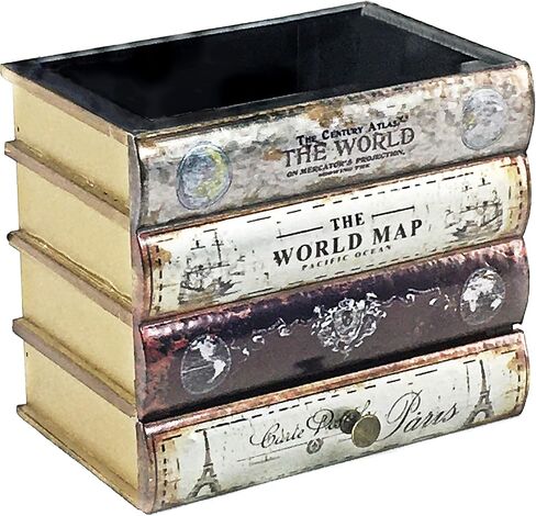 Bellaa Pen Pencil Holder Storage Cell Phone Stand Desk Office Organizer Container Cup Pot Multi Purpose Caddy Vintage Old World Book Box Library Gift (Library) in Kuwait
