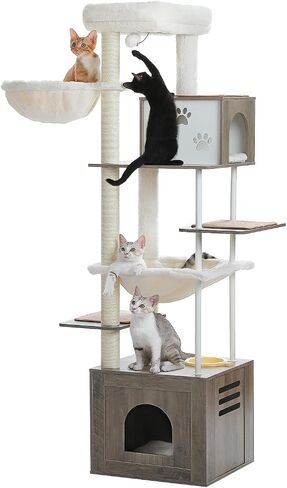 PAWZ Road Large Cat Tree, 51 Inches Wooden Cat Tower with Double Condos, Large Perch,Soft Hammock and Totally Wrapped Sisal Posts for Large Indoor Cats-Beige in Saudi Arabia