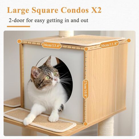 PAWZ Road Large Cat Tree, 51 Inches Wooden Cat Tower with Double Condos, Large Perch,Soft Hammock and Totally Wrapped Sisal Posts for Large Indoor Cats-Beige in Saudi Arabia
