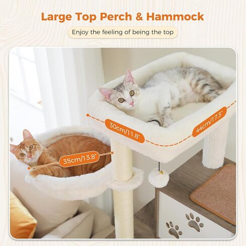 PAWZ Road Large Cat Tree, 51 Inches Wooden Cat Tower with Double Condos, Large Perch,Soft Hammock and Totally Wrapped Sisal Posts for Large Indoor Cats-Beige in Saudi Arabia