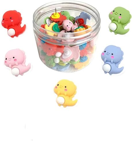 Duolai 40 قطعة كرتونية لطيفة على شكل ديناصور صغير مزخرف بدبابيس تثبيت على شكل حيوانات للوحة بيضاء ولوحة جدارية للصور ولوحة إعلانات للوازم المكتبية in Kuwait