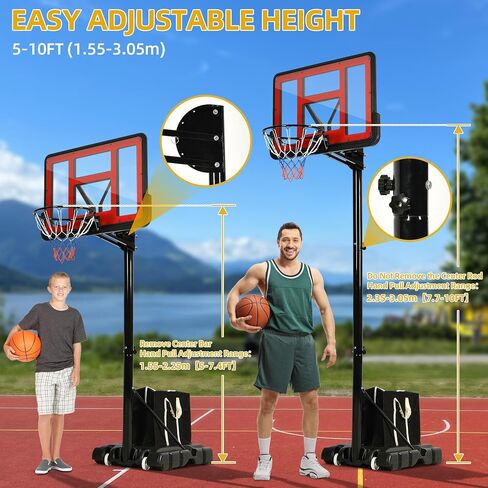 DWVO Portable Basketball Hoop for Outside, 4.4-8.5FT Adjustable Height Basketball Goal Outdoor for All Ages, Improved Protrusive Backboard, Basketball System In Ground with Weighted Bag Gift in Saudi Arabia
