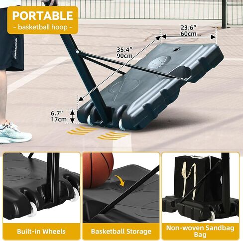 DWVO Portable Basketball Hoop for Outside, 4.4-8.5FT Adjustable Height Basketball Goal Outdoor for All Ages, Improved Protrusive Backboard, Basketball System In Ground with Weighted Bag Gift in Saudi Arabia