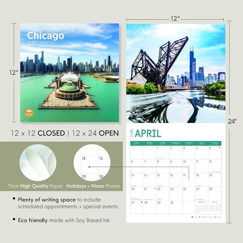 تقويم حائط شهري شيكاغو لعام 2025 من برايت داي، 30.48 × 30.48 سم مدينة ويندي in Kuwait