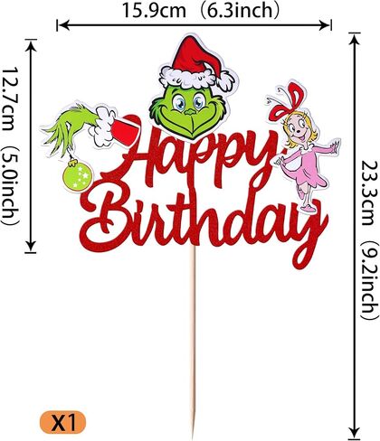 1 Pack Grinches Happy Birthday Cake Topper Merry Christmas Happy Birthday Cupcake Picks for Theme Grinches Christmas Theme Birthday Baby Shower Christmas Party Cake Decorations Supplies in Kuwait