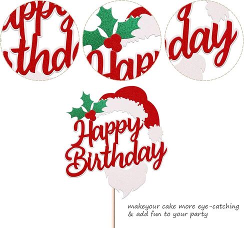 1 Pack Grinches Happy Birthday Cake Topper Merry Christmas Happy Birthday Cupcake Picks for Theme Grinches Christmas Theme Birthday Baby Shower Christmas Party Cake Decorations Supplies in Kuwait