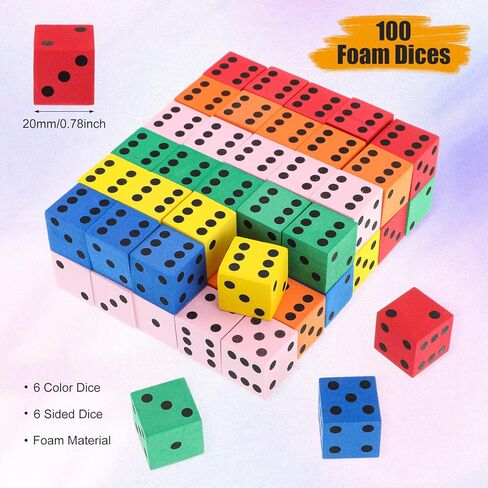 Jenaai 100 Pcs Foam Dice for Classroom Small Colorful Dice Cubes with Number Dots for Math Teaching Classroom Party Favor(Multicolor,0.79 Inch) in Saudi Arabia