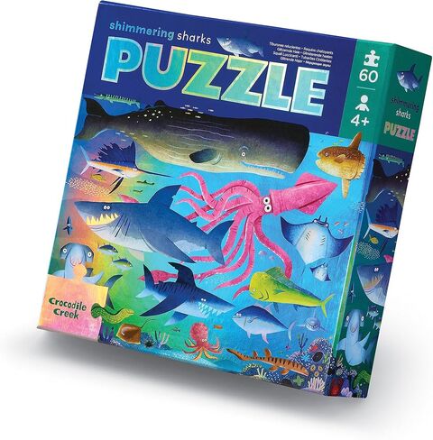 Crocodile Creek 60-Piece Holographic Foil Floor Puzzle for Kids Ages 4-8 and Up - Heavy-Duty Box for Storage - Magical Friends - 14" x 19" Finished in Saudi Arabia
