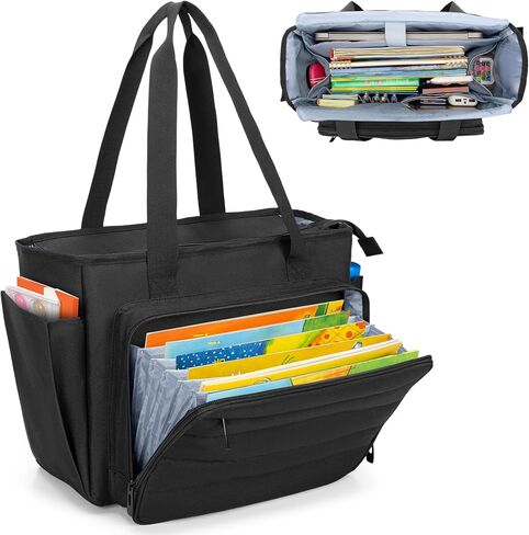 CURMIO Large Teacher Bag for Women, Portable Teacher Tote Bag with Accordion File Organizer Compartment and Laptop Sleeve, Black(Patent Pending) in Saudi Arabia