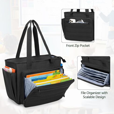 CURMIO Large Teacher Bag for Women, Portable Teacher Tote Bag with Accordion File Organizer Compartment and Laptop Sleeve, Black(Patent Pending) in Saudi Arabia