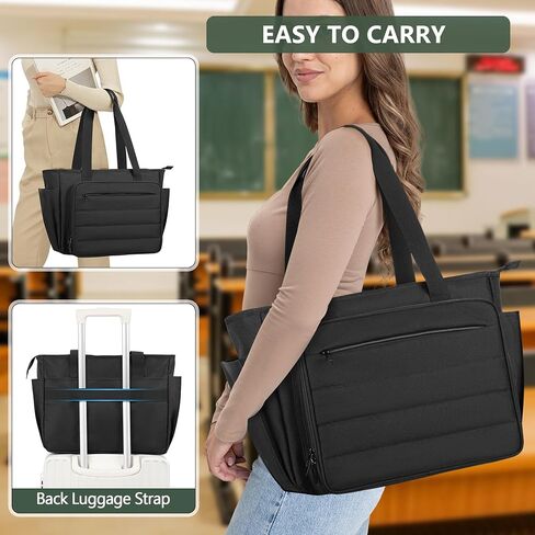 CURMIO Large Teacher Bag for Women, Portable Teacher Tote Bag with Accordion File Organizer Compartment and Laptop Sleeve, Black(Patent Pending) in Saudi Arabia