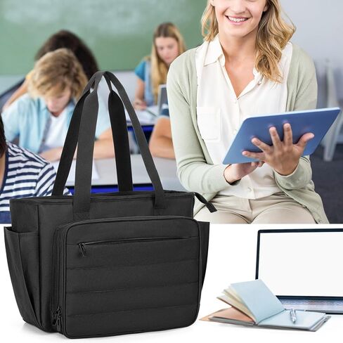 CURMIO Large Teacher Bag for Women, Portable Teacher Tote Bag with Accordion File Organizer Compartment and Laptop Sleeve, Black(Patent Pending) in Saudi Arabia