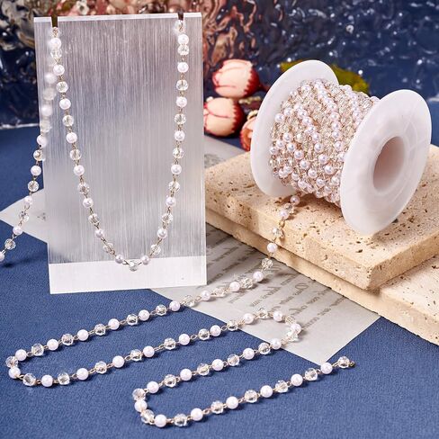 Magibeads 1 Yard Imitation Pearl Chain Belt 4.5-5mm Faux Pearl Brass Chain Golden Jewelry Making Chain with Jump Rings Lobster Clasps for Necklace Bracelet Keychain Making Supplies Crafts DIY in Saudi Arabia
