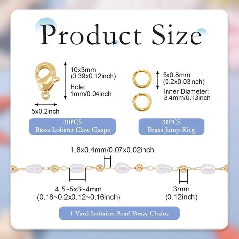 Magibeads 1 Yard Imitation Pearl Chain Belt 4.5-5mm Faux Pearl Brass Chain Golden Jewelry Making Chain with Jump Rings Lobster Clasps for Necklace Bracelet Keychain Making Supplies Crafts DIY in Saudi Arabia