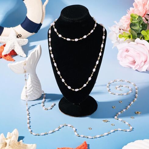 Magibeads 1 Yard Imitation Pearl Chain Belt 4.5-5mm Faux Pearl Brass Chain Golden Jewelry Making Chain with Jump Rings Lobster Clasps for Necklace Bracelet Keychain Making Supplies Crafts DIY in Saudi Arabia