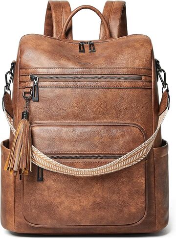 Shrrie 15.6 inch Laptop Backpack for Women,Large Leather Backpack Purse,Travel Backpack Carry on,Water Resistant Casual Laptop Backpacks,College Backpack,Work Backpack for Women,Two-toned Brown in Saudi Arabia
