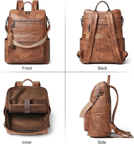 Shrrie 15.6 inch Laptop Backpack for Women,Large Leather Backpack Purse,Travel Backpack Carry on,Water Resistant Casual Laptop Backpacks,College Backpack,Work Backpack for Women,Two-toned Brown in Saudi Arabia