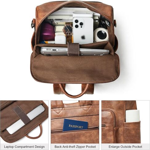 Shrrie 15.6 inch Laptop Backpack for Women,Large Leather Backpack Purse,Travel Backpack Carry on,Water Resistant Casual Laptop Backpacks,College Backpack,Work Backpack for Women,Two-toned Brown in Saudi Arabia