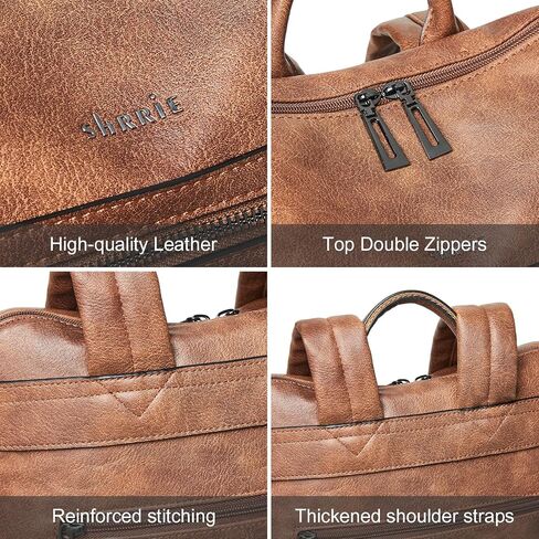 Shrrie 15.6 inch Laptop Backpack for Women,Large Leather Backpack Purse,Travel Backpack Carry on,Water Resistant Casual Laptop Backpacks,College Backpack,Work Backpack for Women,Two-toned Brown in Saudi Arabia