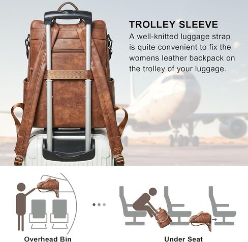 Shrrie 15.6 inch Laptop Backpack for Women,Large Leather Backpack Purse,Travel Backpack Carry on,Water Resistant Casual Laptop Backpacks,College Backpack,Work Backpack for Women,Two-toned Brown in Saudi Arabia