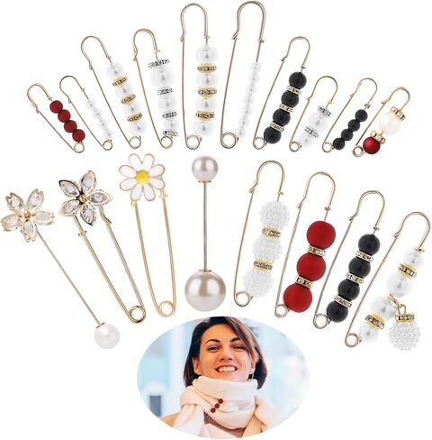 18pcs Junk Socks Charms Sock Charms Pearl Brooch Pins Pins Women Decorative Safety Pins Artificial Pearls Brooch Pins for Crafts Women Dress Skirt Sweater in Saudi Arabia