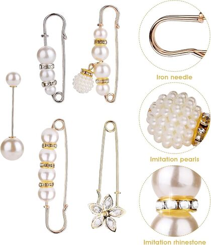 18pcs Junk Socks Charms Sock Charms Pearl Brooch Pins Pins Women Decorative Safety Pins Artificial Pearls Brooch Pins for Crafts Women Dress Skirt Sweater in Saudi Arabia
