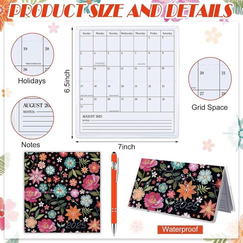 Gueevin 2025 Pocket Calendar for Purse with Pen Small Pocket Planner Handy Weekly Monthly Planner Journal Writing Notebook Christmas New Year Gift Sister Friend Women(Orange Red,Embroidery Floral) in Saudi Arabia